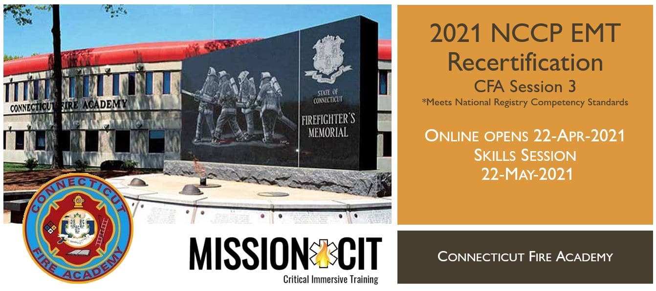 EMT NCCP Recertification | CFA | 2021 Session 3 | Connecticut emt training | meets NREMT, CAPCE requirement for EMTs
